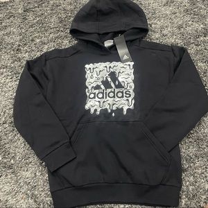 Adidas Black Silver Paint Hoodie Boys New